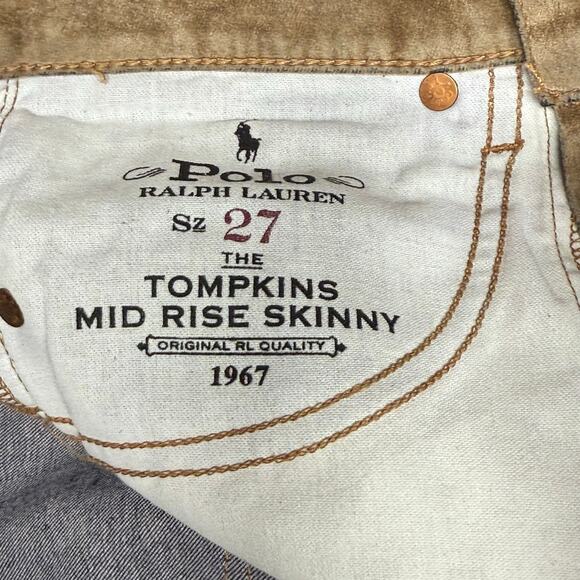 Polo Ralph Lauren Y2K Tompkins Velvety Suede Mid-Rise Skinny Jeans Brown Size 27 - Picture 4 of 10